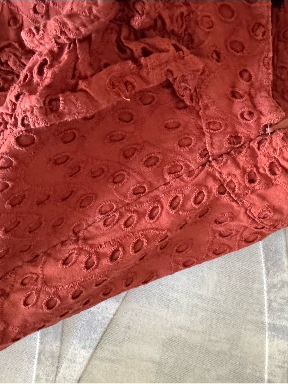 Eyelet Ruffle Mini Skirt - Rust - Picture 2 of 6